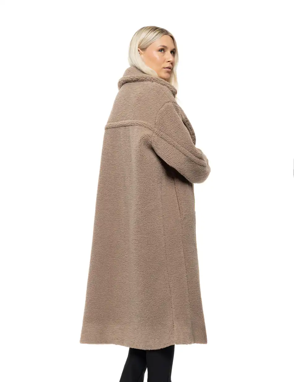 Biston Γυναικείο μακρύ παλτό από προβατάκι με γιακά 54-101-038 BEIGE