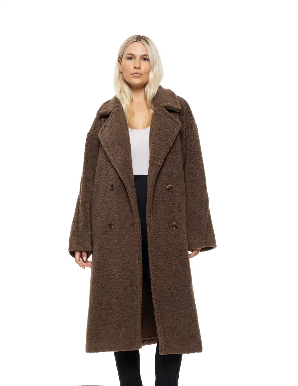 Biston Γυναικείο μακρύ παλτό από προβατάκι με γιακά 54-101-038 COFFEE