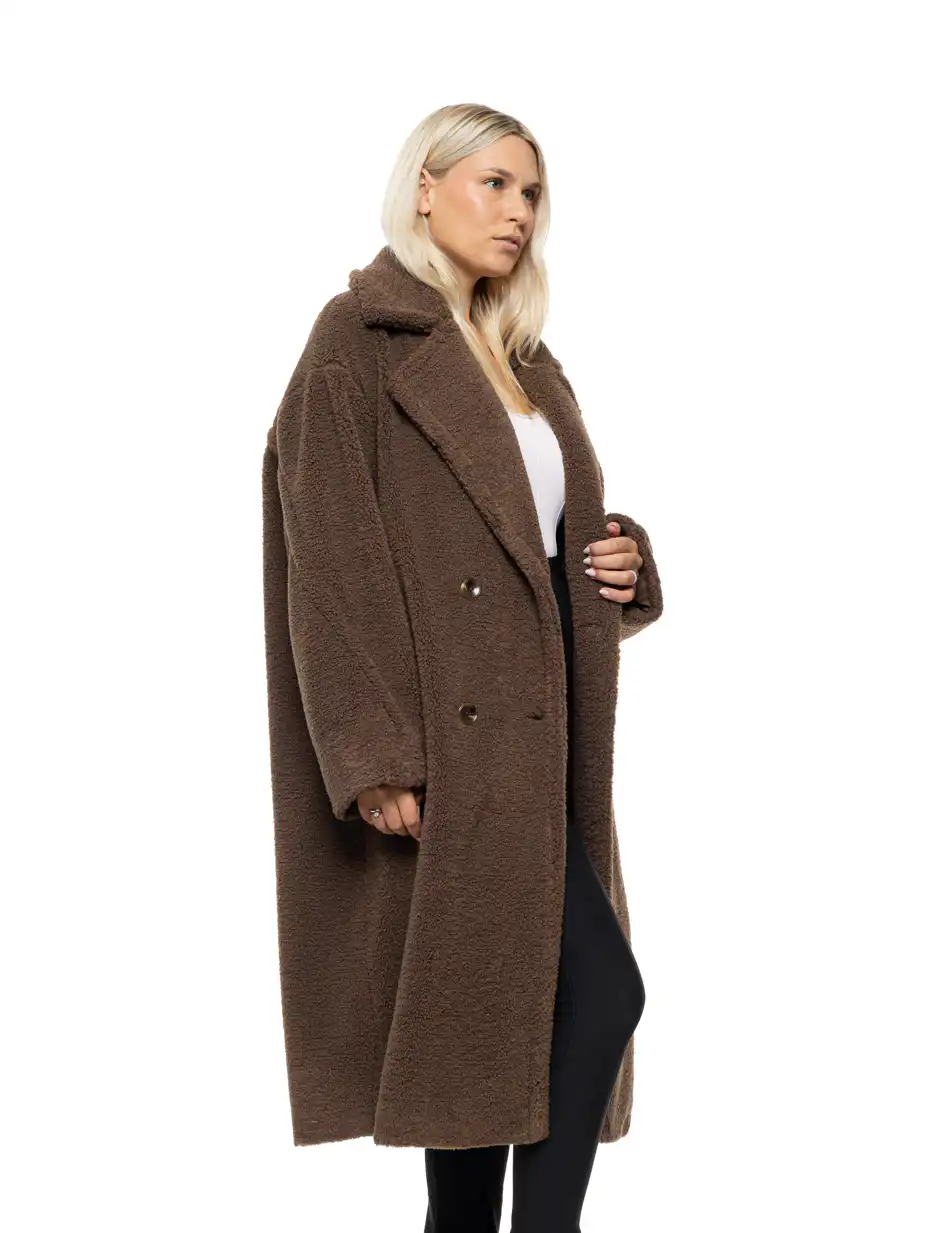 Biston Γυναικείο μακρύ παλτό από προβατάκι με γιακά 54-101-038 COFFEE