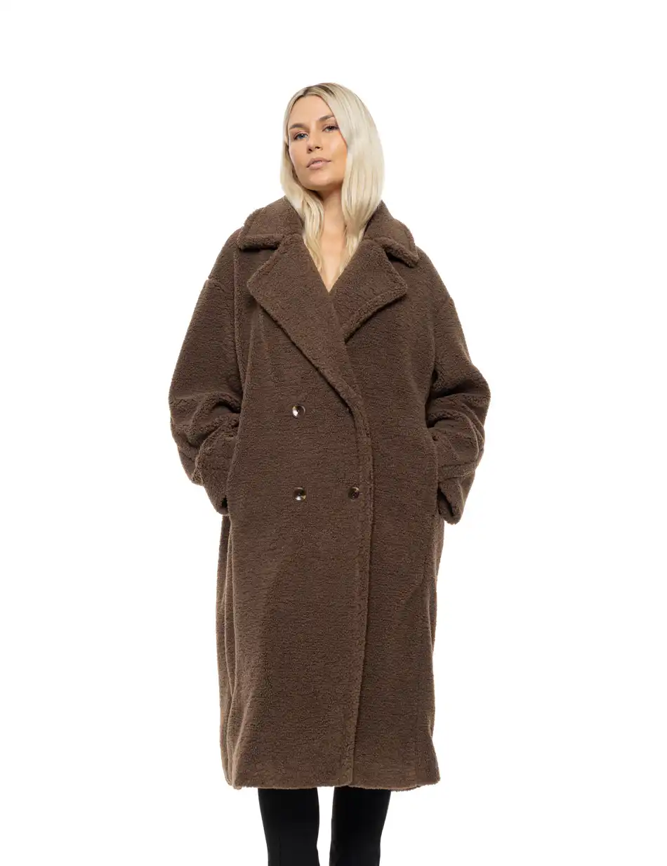 Biston Γυναικείο μακρύ παλτό από προβατάκι με γιακά 54-101-038 COFFEE