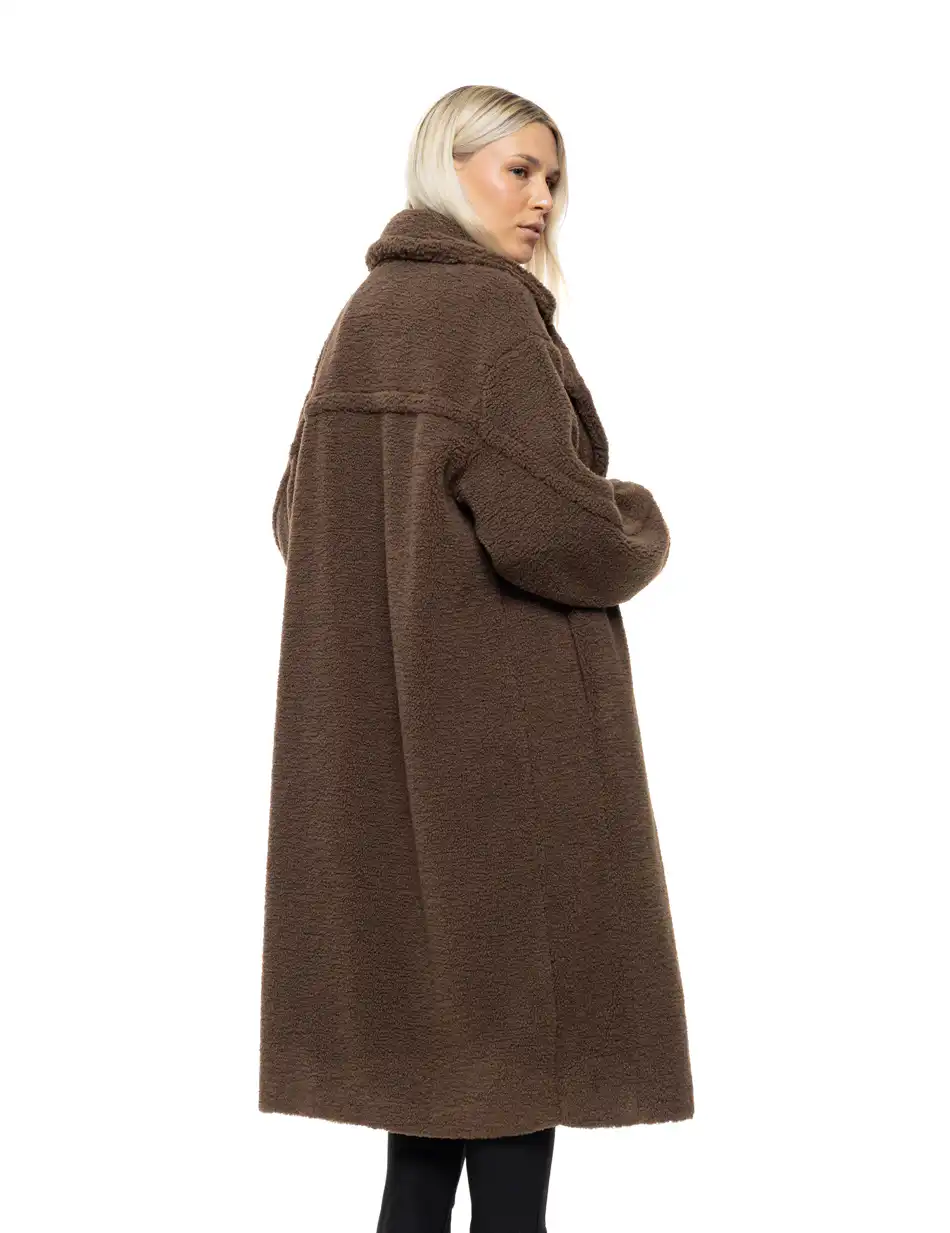 Biston Γυναικείο μακρύ παλτό από προβατάκι με γιακά 54-101-038 COFFEE
