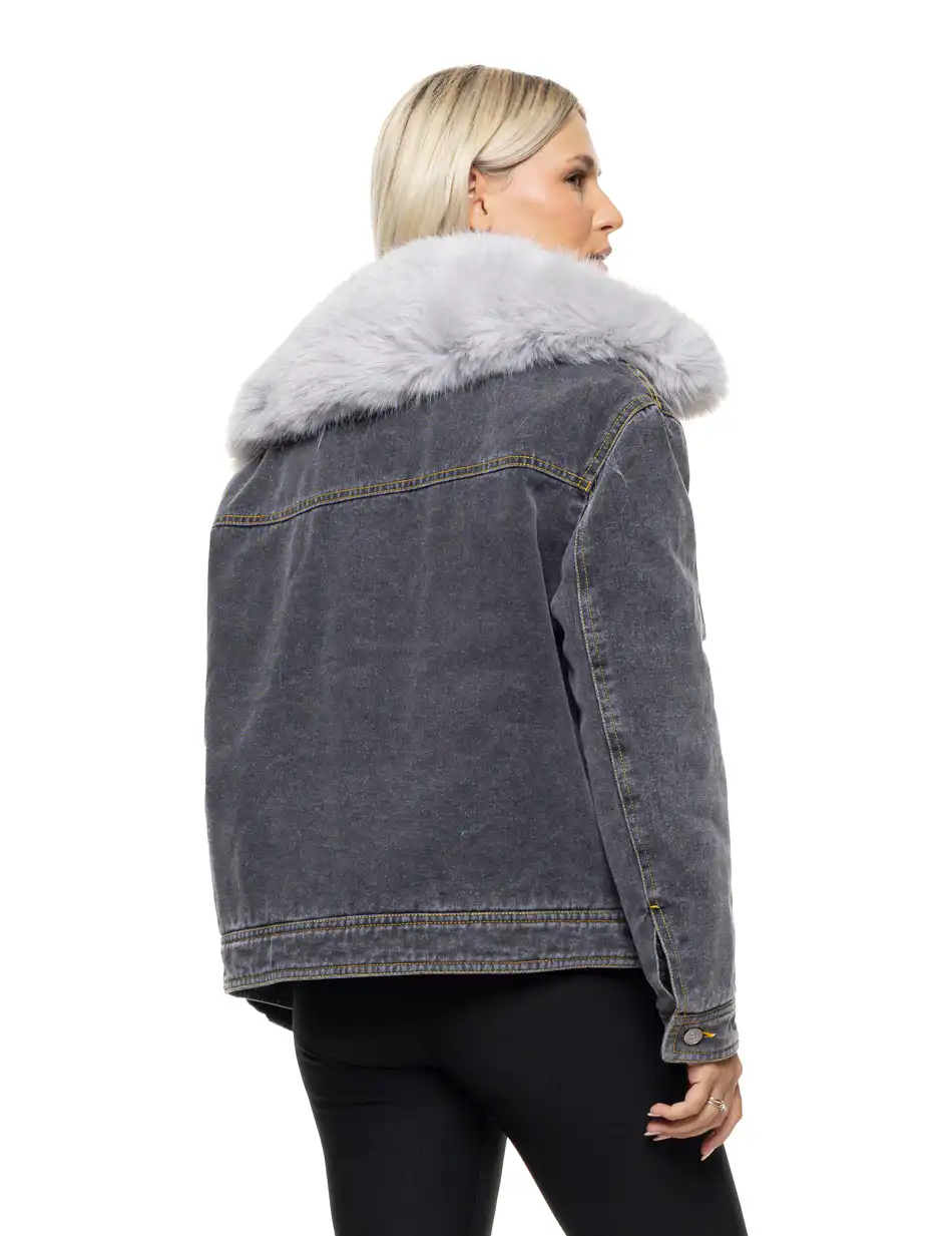 Splendid Γυναικείο jean μπουφάν με γούνινο γιακά 54-101-042 BLACK