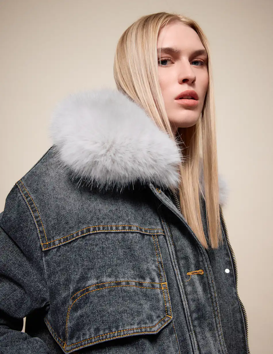 Splendid Γυναικείο jean μπουφάν με γούνινο γιακά 54-101-042 BLACK