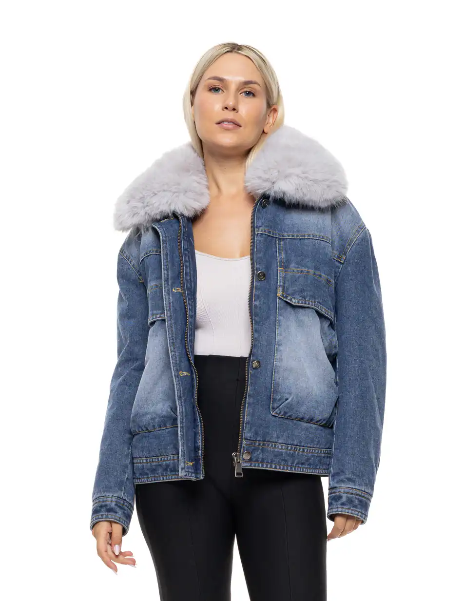 Splendid Γυναικείο jean μπουφάν με γούνινο γιακά 54-101-042 DK WASH