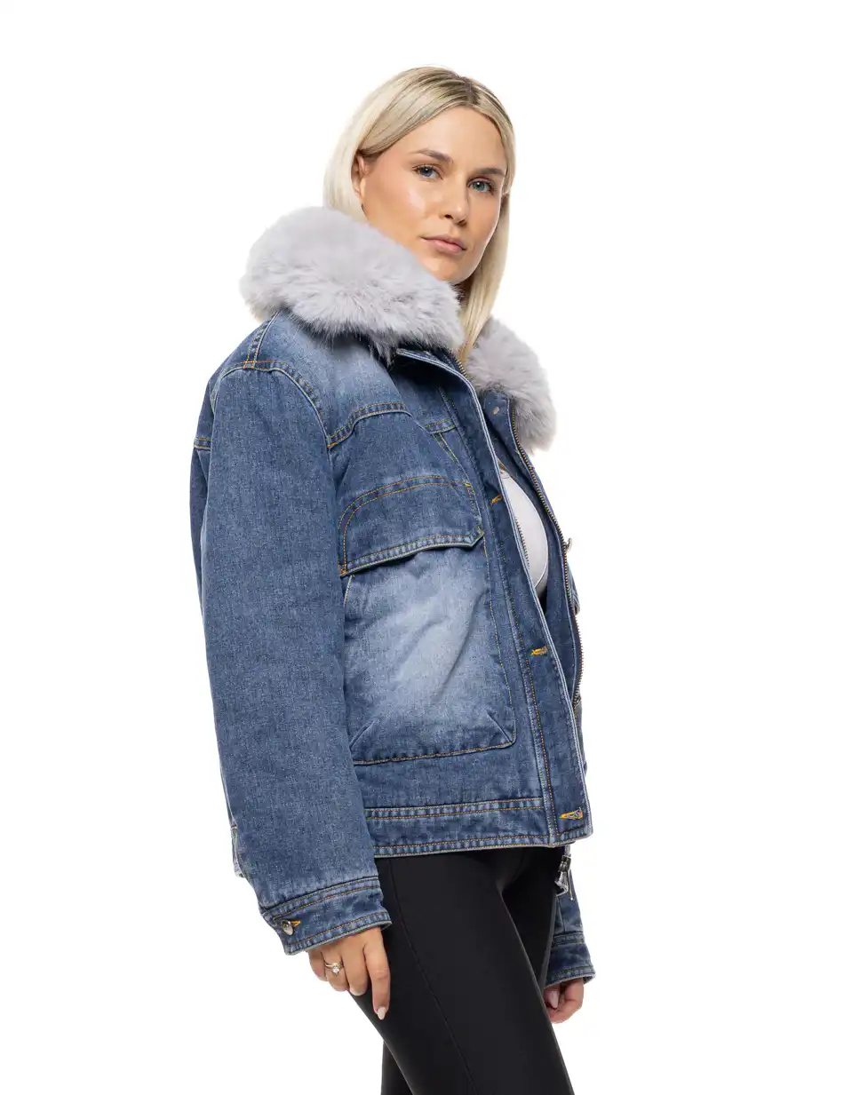 Splendid Γυναικείο jean μπουφάν με γούνινο γιακά 54-101-042 DK WASH