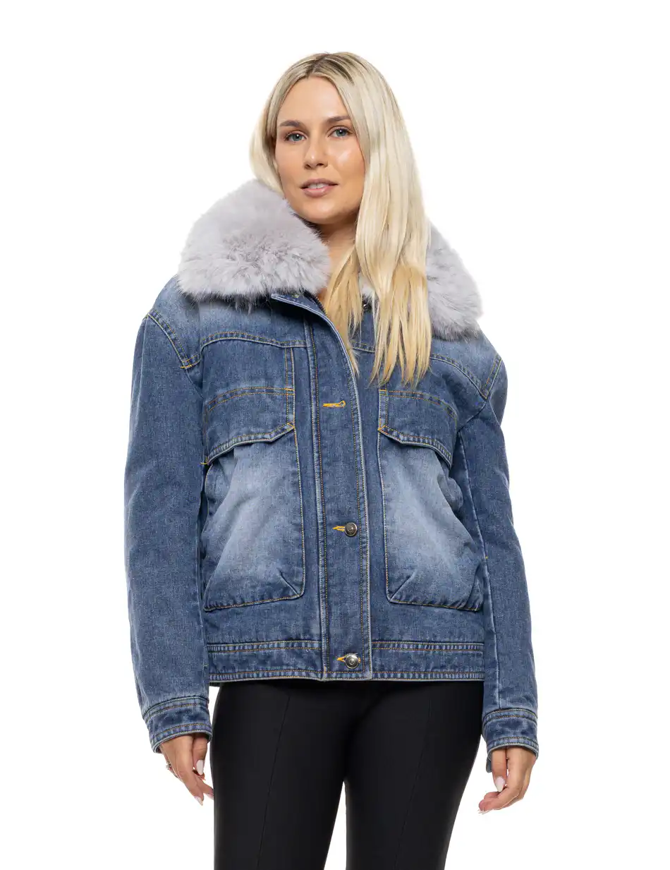 Splendid Γυναικείο jean μπουφάν με γούνινο γιακά 54-101-042 DK WASH