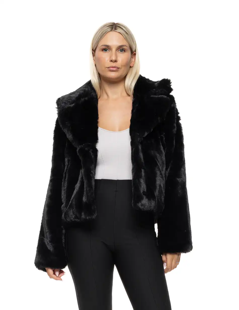 Splendid Γυναικείο κοντό πανωφόρι από συνθετική γούνα 54-101-051 BLACK