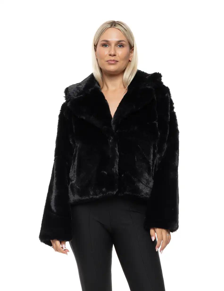 Splendid Γυναικείο κοντό πανωφόρι από συνθετική γούνα 54-101-051 BLACK