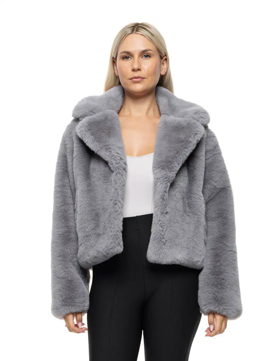 Splendid Γυναικείο κοντό πανωφόρι από συνθετική γούνα 54-101-051 GREY