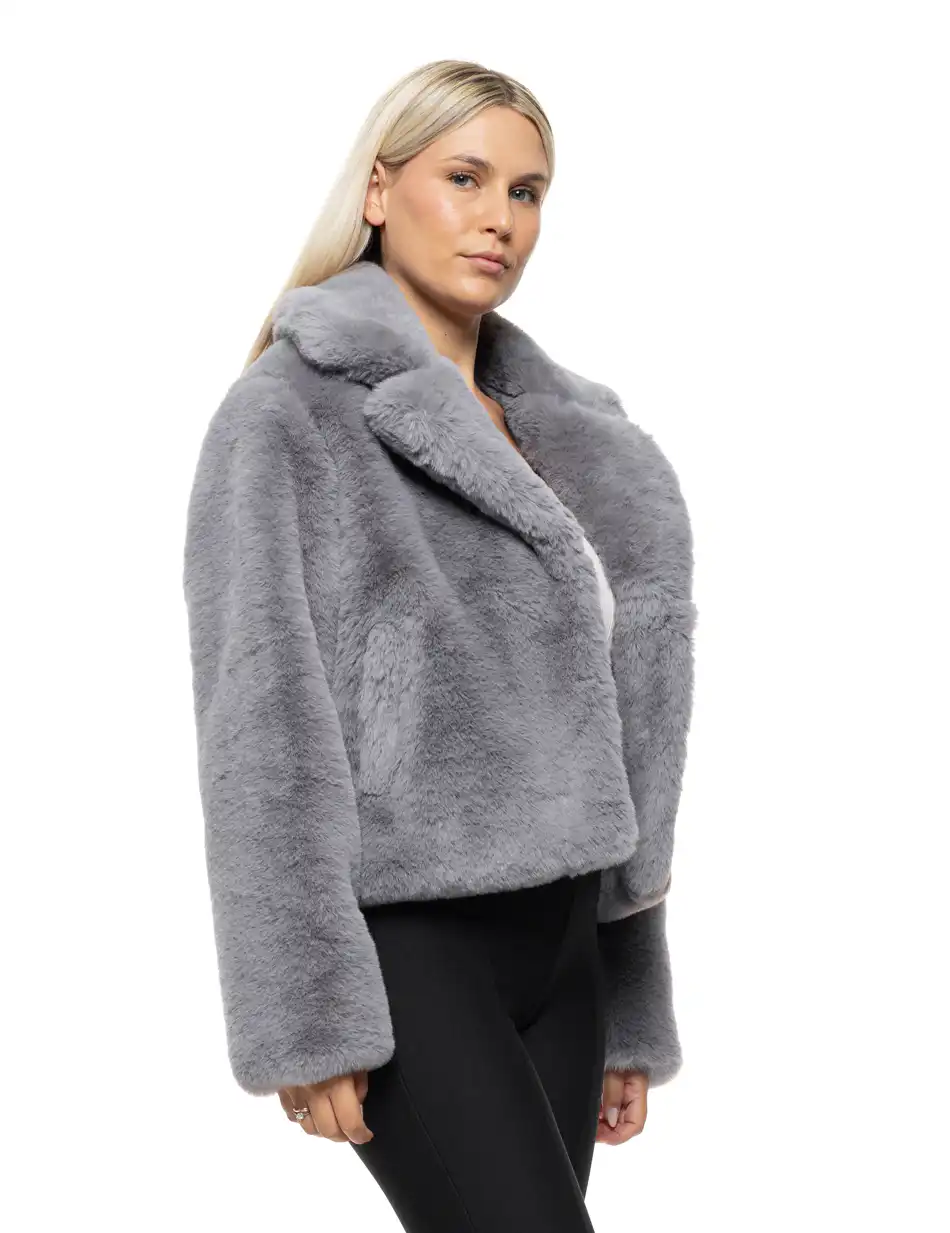 Splendid Γυναικείο κοντό πανωφόρι από συνθετική γούνα 54-101-051 GREY