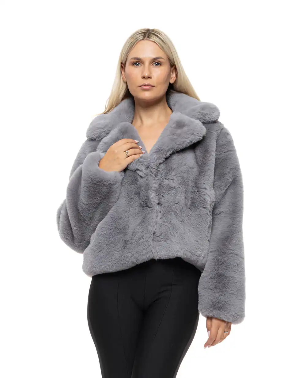 Splendid Γυναικείο κοντό πανωφόρι από συνθετική γούνα 54-101-051 GREY