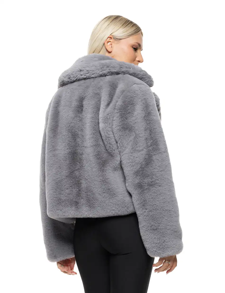 Splendid Γυναικείο κοντό πανωφόρι από συνθετική γούνα 54-101-051 GREY