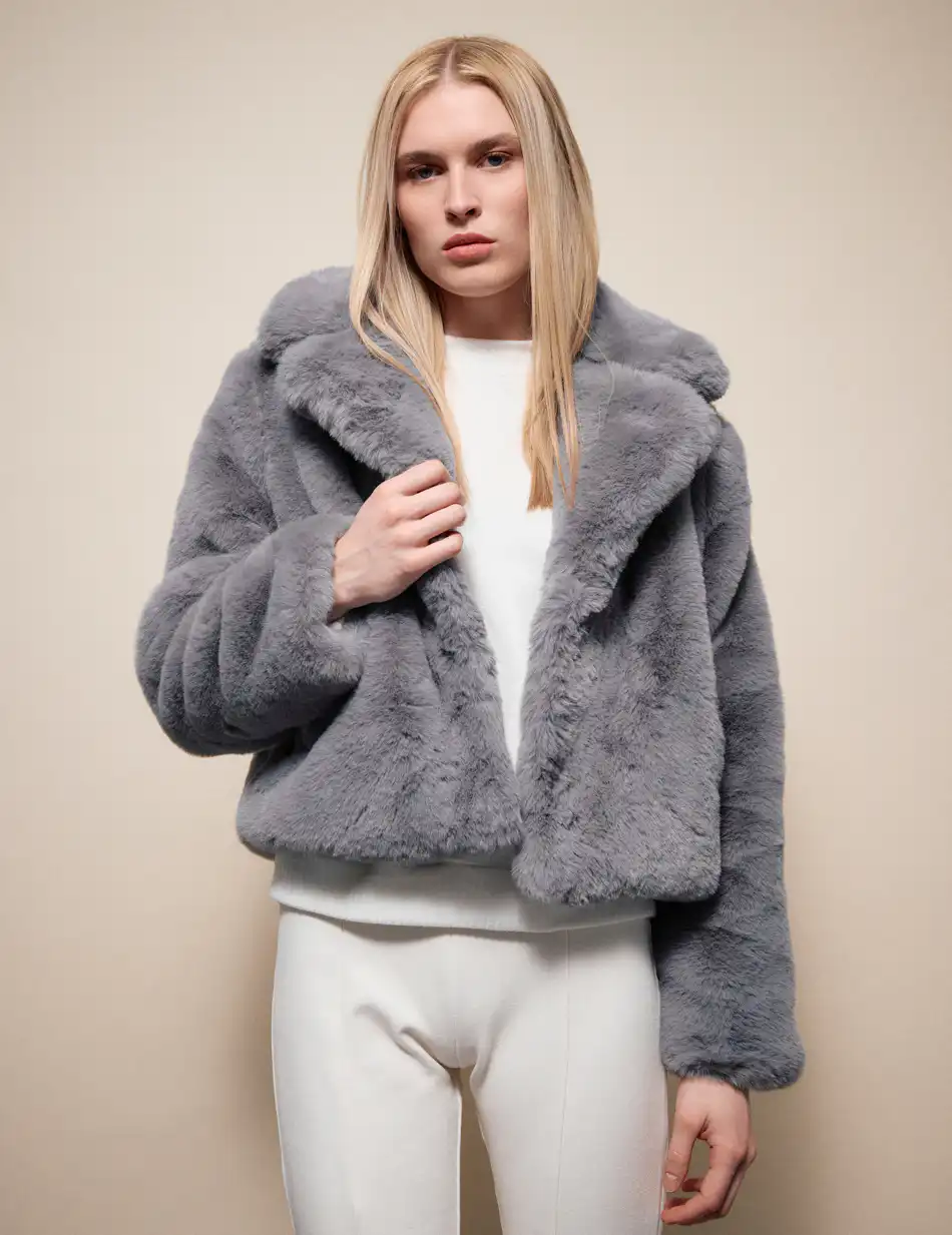 Splendid Γυναικείο κοντό πανωφόρι από συνθετική γούνα 54-101-051 GREY