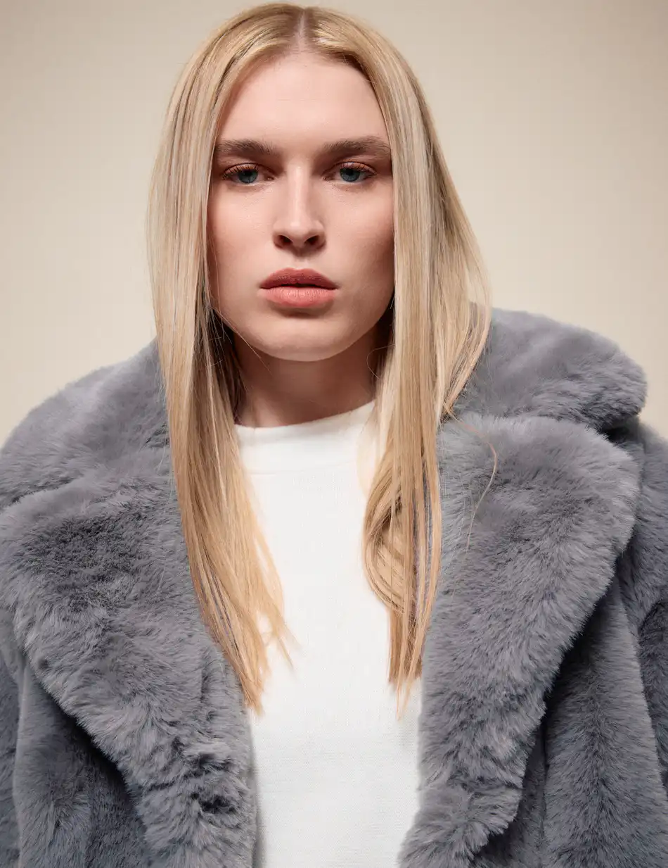 Splendid Γυναικείο κοντό πανωφόρι από συνθετική γούνα 54-101-051 GREY