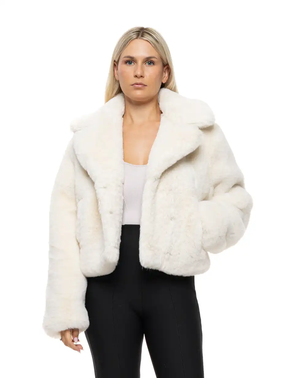 Splendid Γυναικείο κοντό πανωφόρι από συνθετική γούνα 54-101-051 OFF WHITE