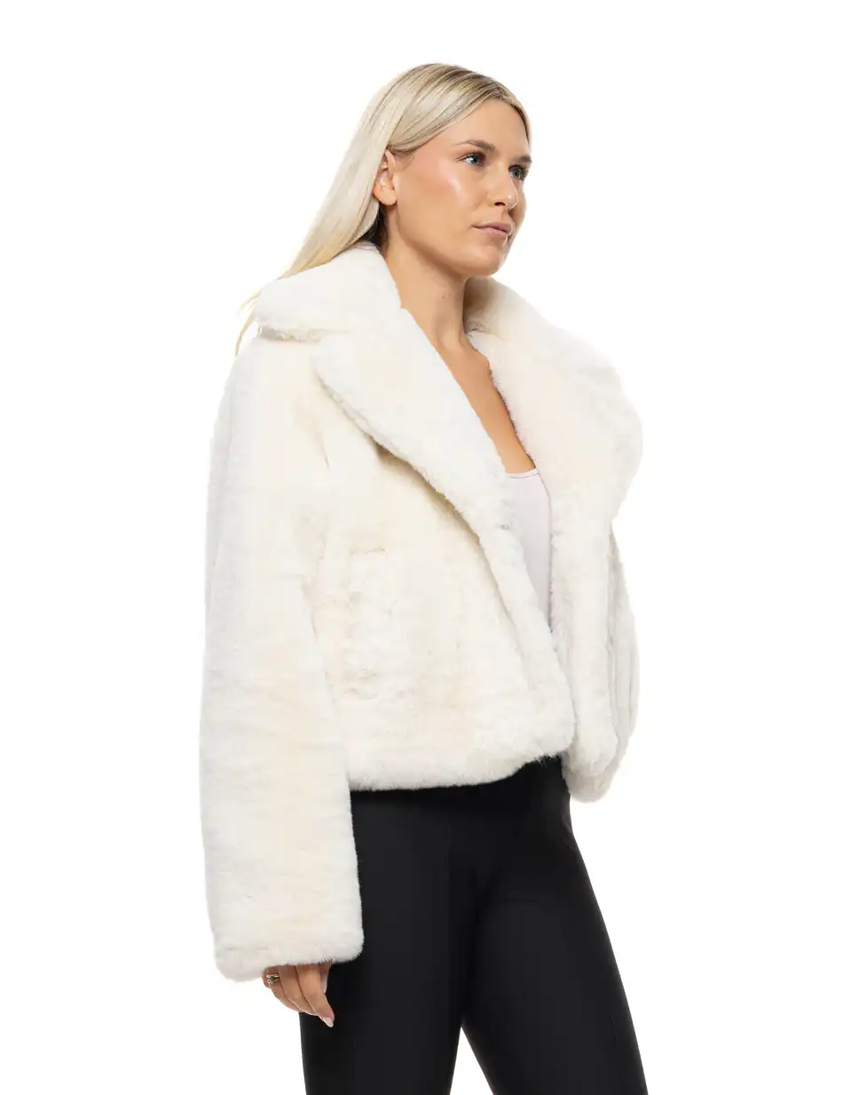 Splendid Γυναικείο κοντό πανωφόρι από συνθετική γούνα 54-101-051 OFF WHITE