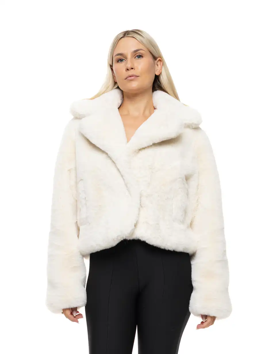 Splendid Γυναικείο κοντό πανωφόρι από συνθετική γούνα 54-101-051 OFF WHITE