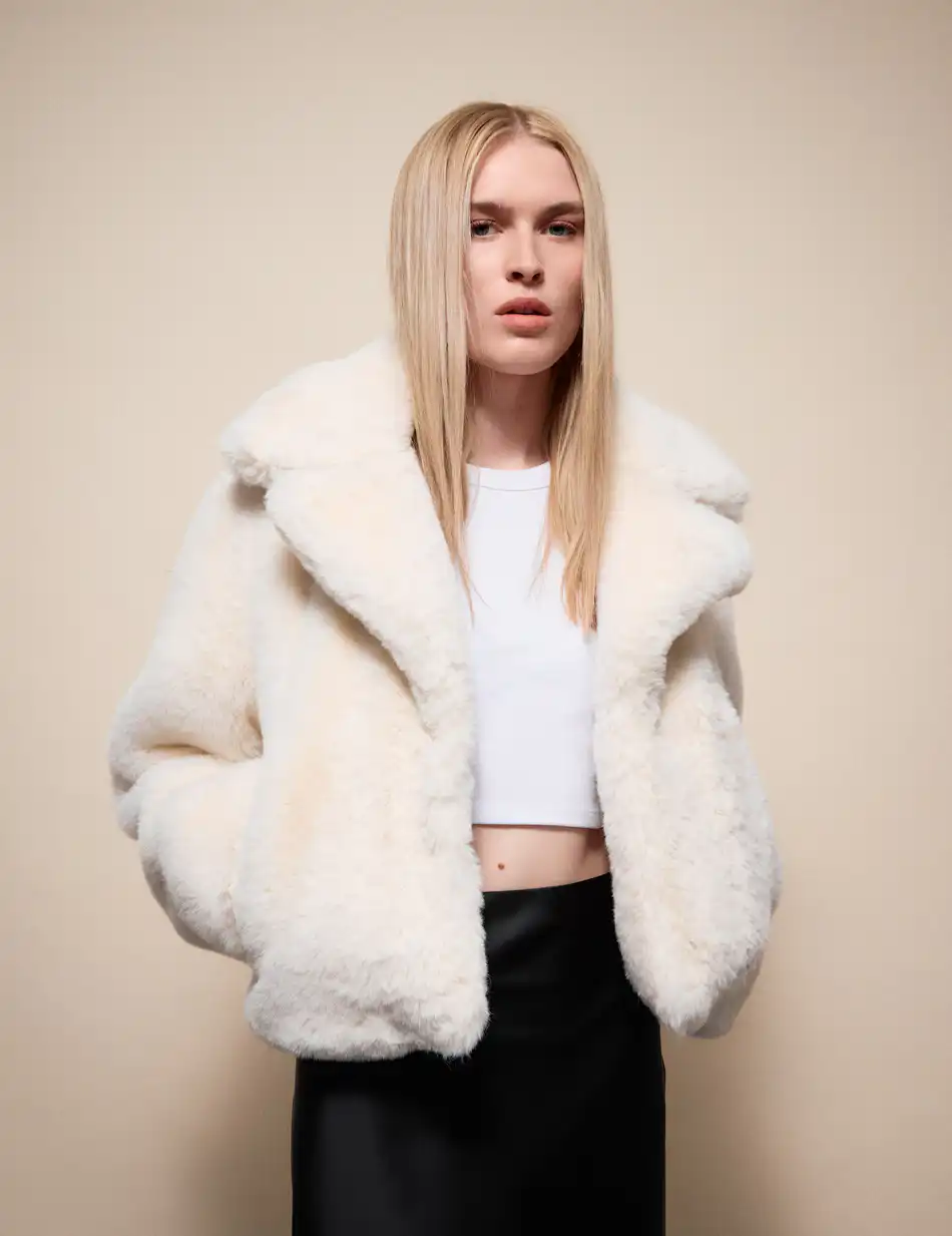 Splendid Γυναικείο κοντό πανωφόρι από συνθετική γούνα 54-101-051 OFF WHITE