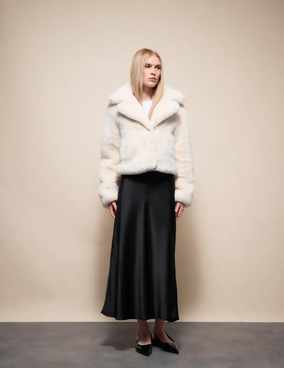 Splendid Γυναικείο κοντό πανωφόρι από συνθετική γούνα 54-101-051 OFF WHITE