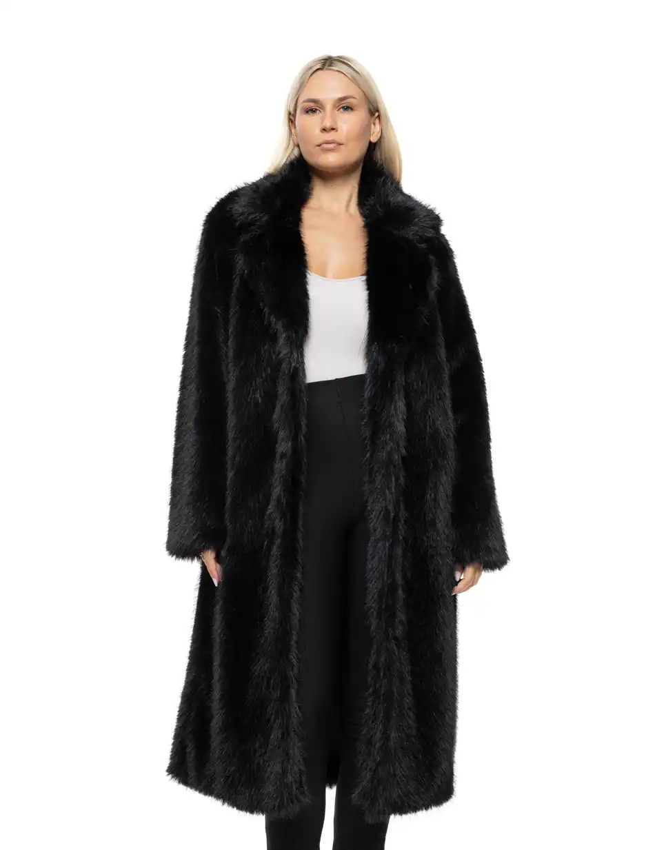 Biston Γυναικείο μακρύ πανωφόρι από συνθετική γούνα 54-101-056 BLACK