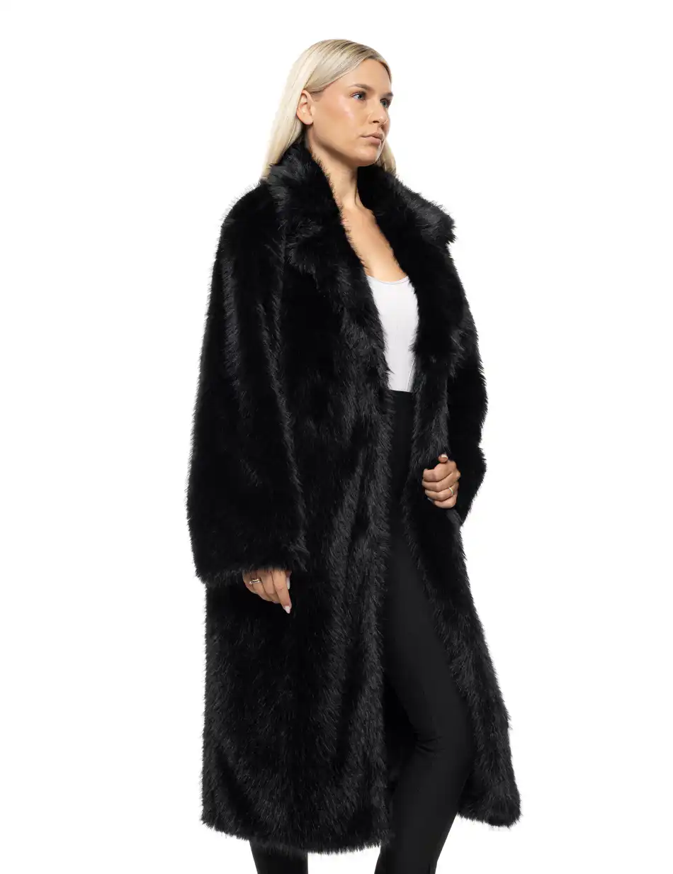 Biston Γυναικείο μακρύ πανωφόρι από συνθετική γούνα 54-101-056 BLACK