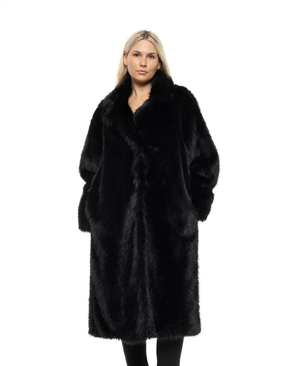 Biston Γυναικείο μακρύ πανωφόρι από συνθετική γούνα 54-101-056 BLACK