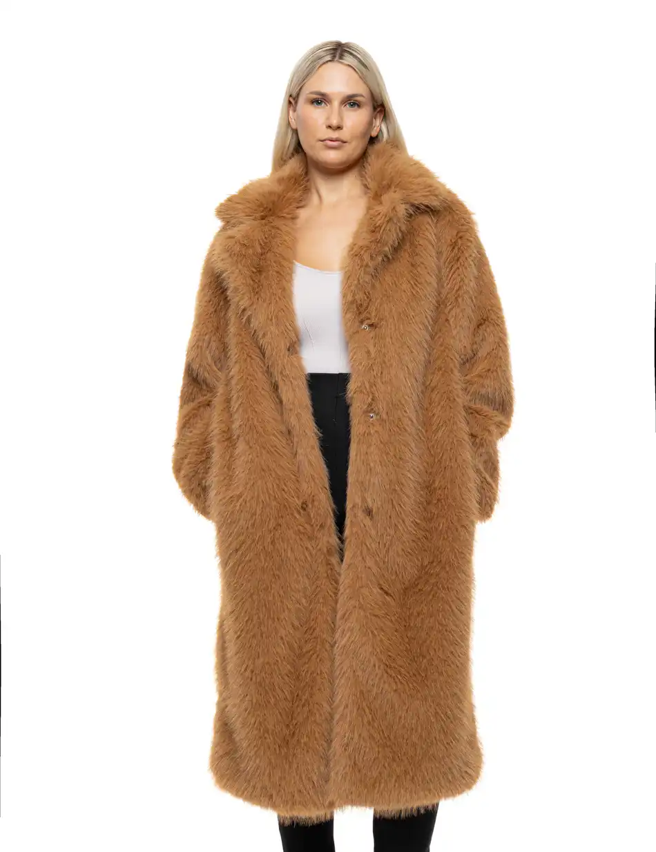Biston Γυναικείο μακρύ πανωφόρι από συνθετική γούνα 54-101-056 LT BROWN