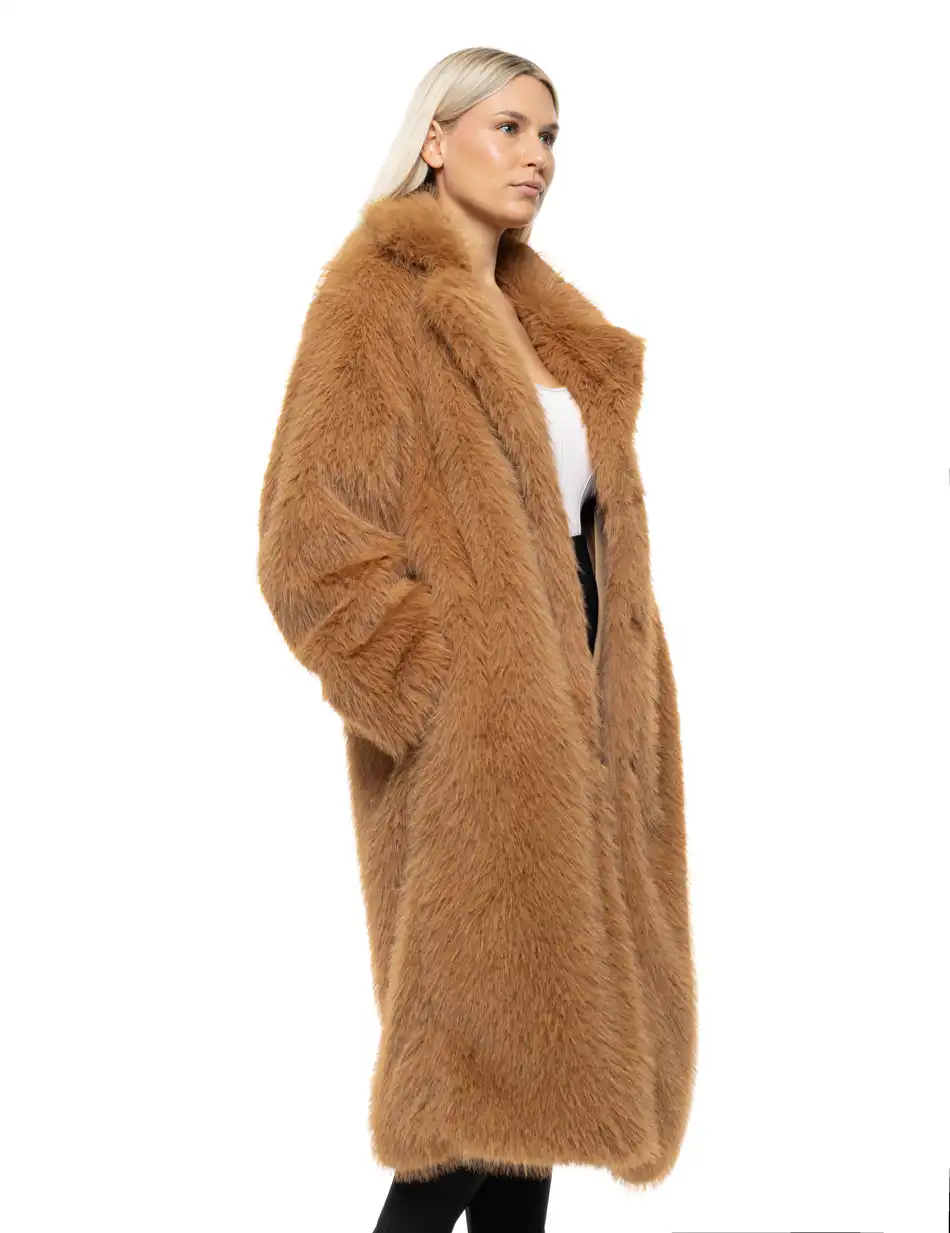 Biston Γυναικείο μακρύ πανωφόρι από συνθετική γούνα 54-101-056 LT BROWN