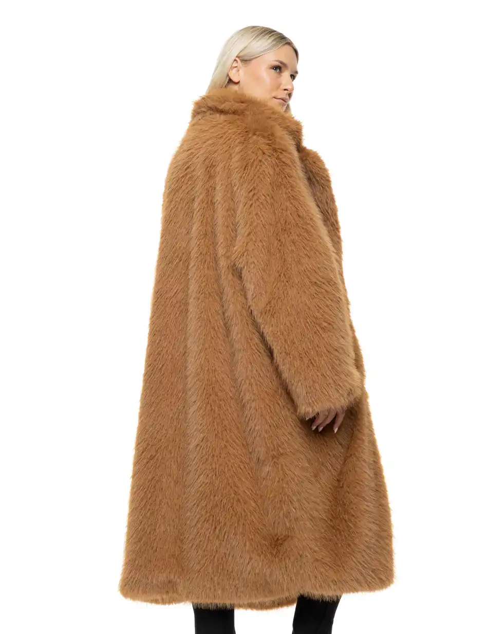 Biston Γυναικείο μακρύ πανωφόρι από συνθετική γούνα 54-101-056 LT BROWN