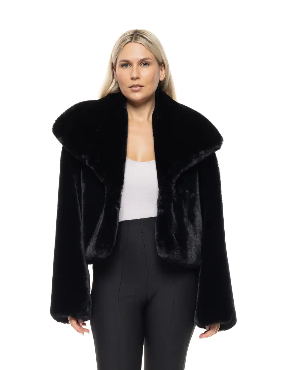 Biston Γυναικείο κοντό πανωφόρι σπο συνθετική γούνα 54-101-057 BLACK