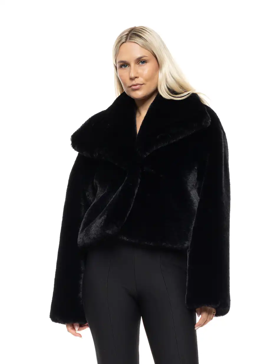 Biston Γυναικείο κοντό πανωφόρι σπο συνθετική γούνα 54-101-057 BLACK