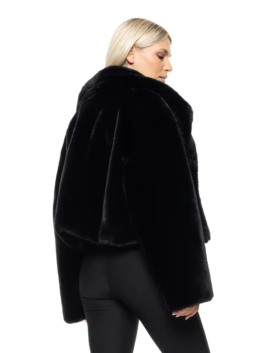 Biston Γυναικείο κοντό πανωφόρι σπο συνθετική γούνα 54-101-057 BLACK