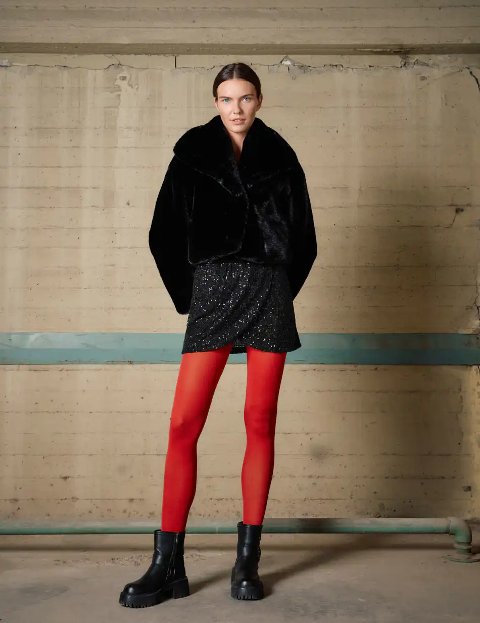 Biston Γυναικείο κοντό πανωφόρι σπο συνθετική γούνα 54-101-057 BLACK