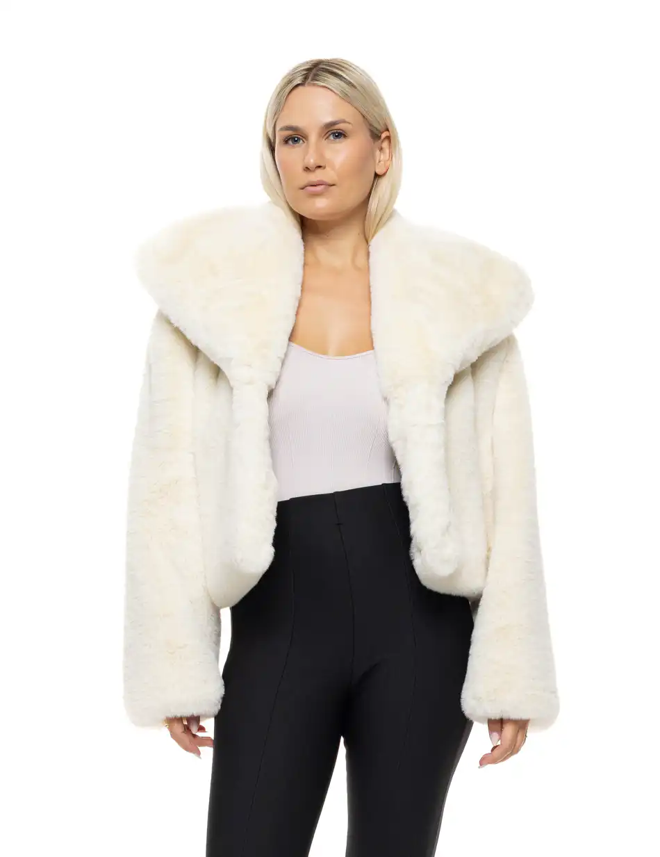 Biston Γυναικείο κοντό πανωφόρι σπο συνθετική γούνα 54-101-057 OFF WHITE
