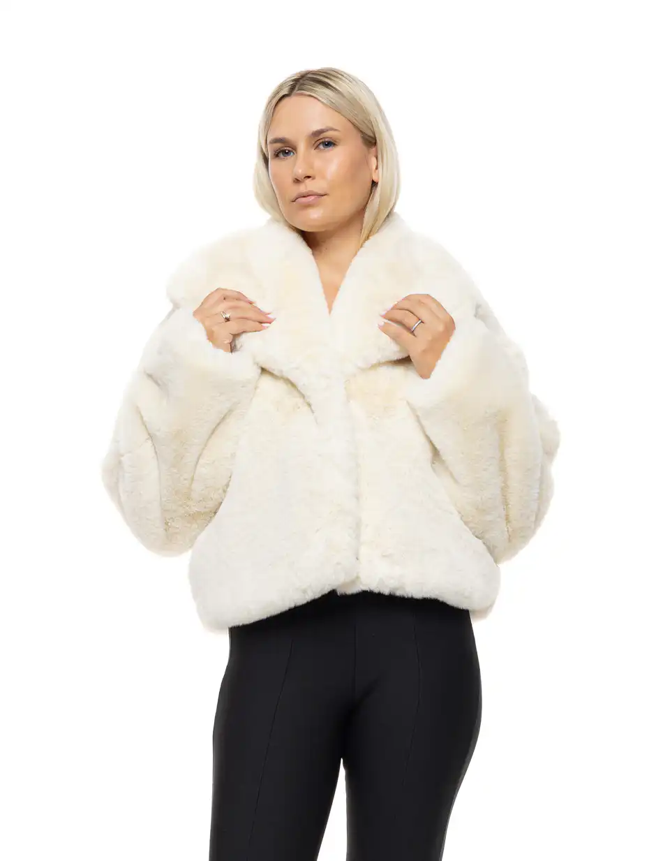 Biston Γυναικείο κοντό πανωφόρι σπο συνθετική γούνα 54-101-057 OFF WHITE