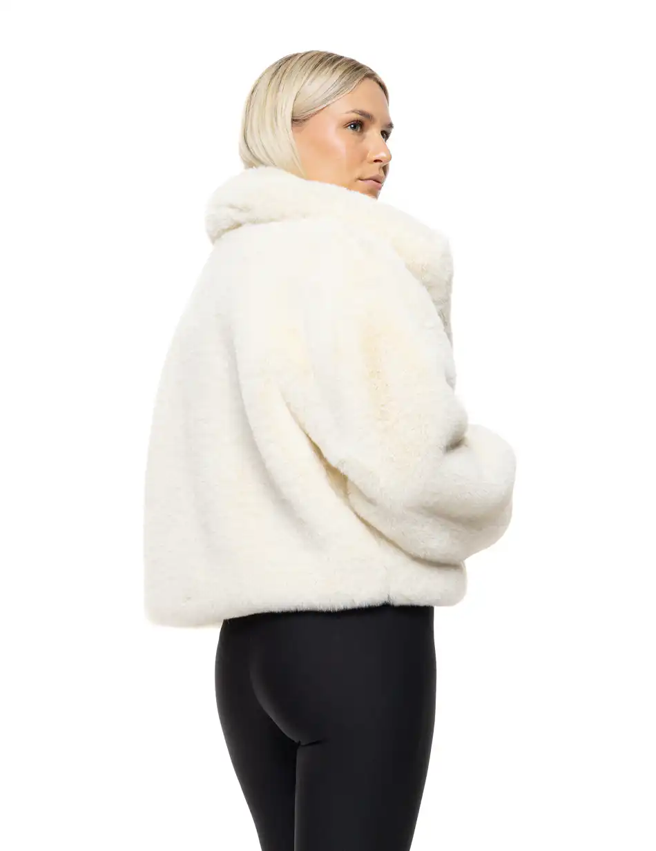 Biston Γυναικείο κοντό πανωφόρι σπο συνθετική γούνα 54-101-057 OFF WHITE