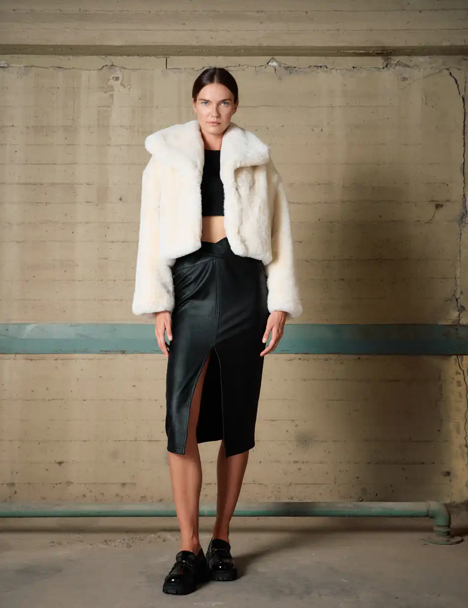 Biston Γυναικείο κοντό πανωφόρι σπο συνθετική γούνα 54-101-057 OFF WHITE