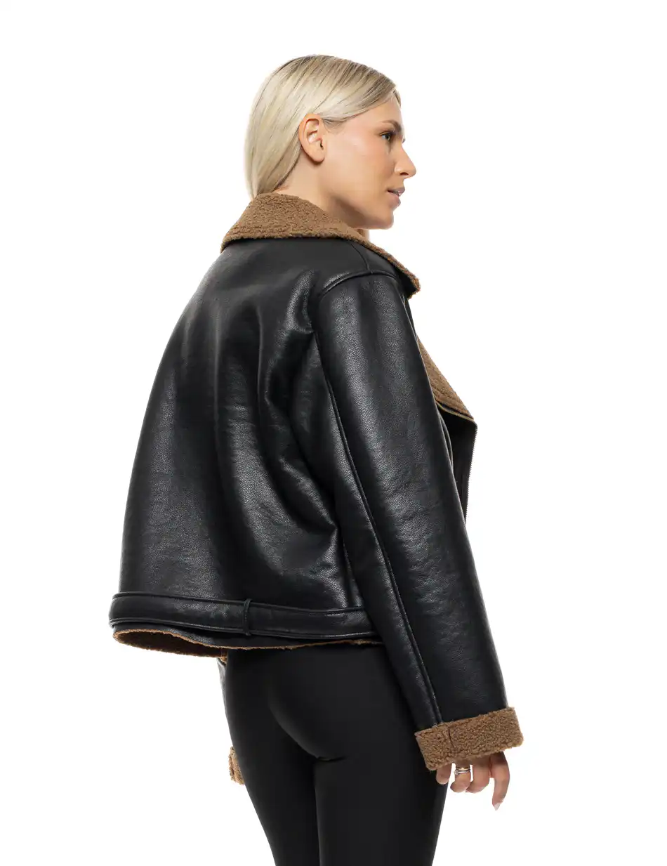 Biston Γυναικείο κοντό πανωφόρι από δερματίνη 54-101-060 BROWN