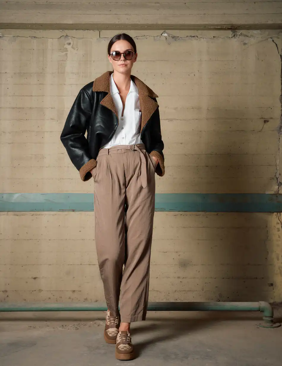 Biston Γυναικείο κοντό πανωφόρι από δερματίνη 54-101-060 BROWN