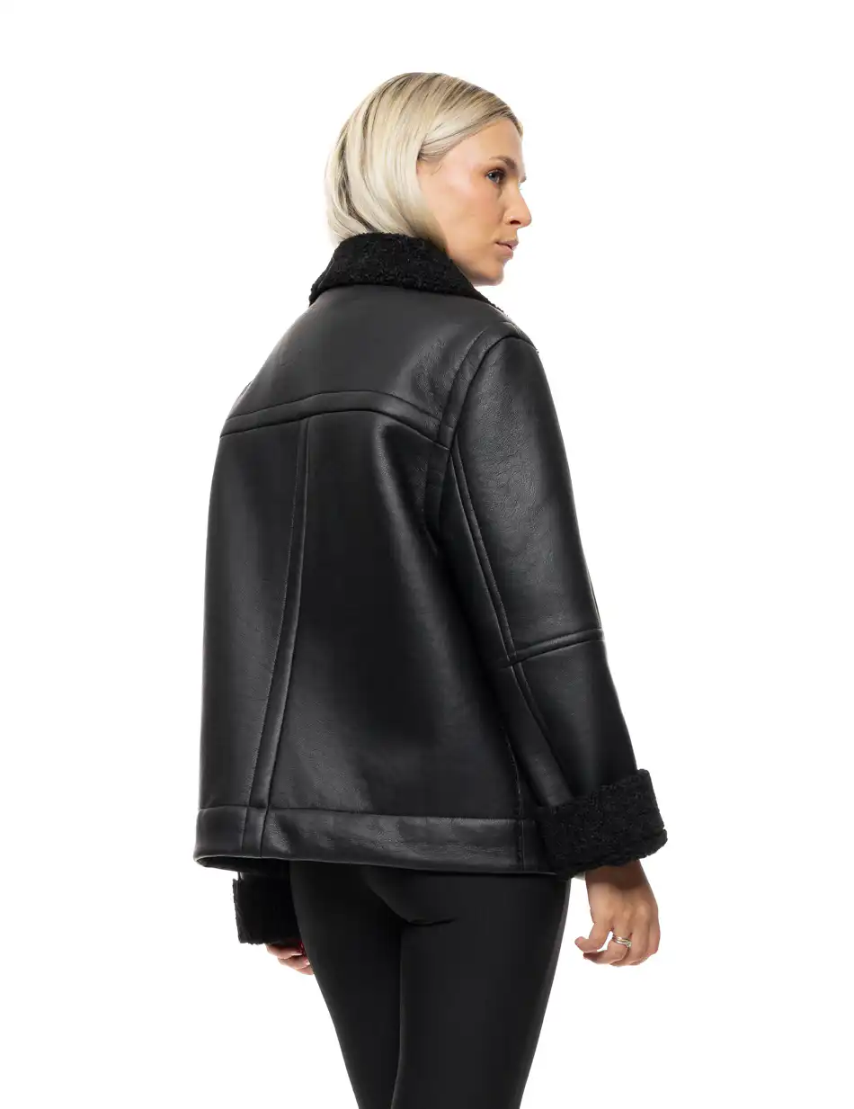 Splendid Γυναικείο κοντό πανωφόρι από δερματίνη 54-101-061 BLACK