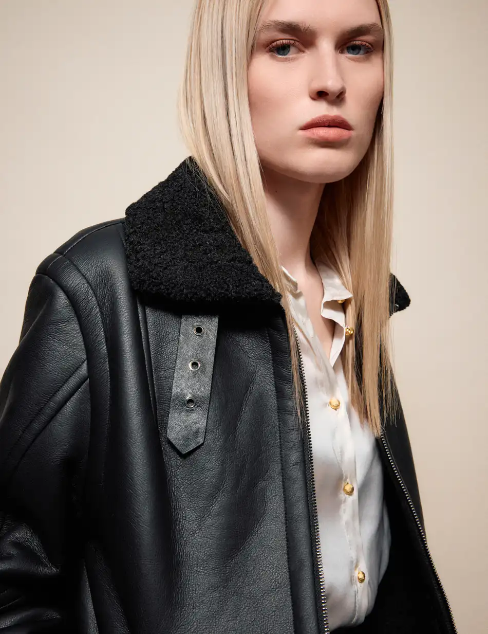 Splendid Γυναικείο κοντό πανωφόρι από δερματίνη 54-101-061 BLACK