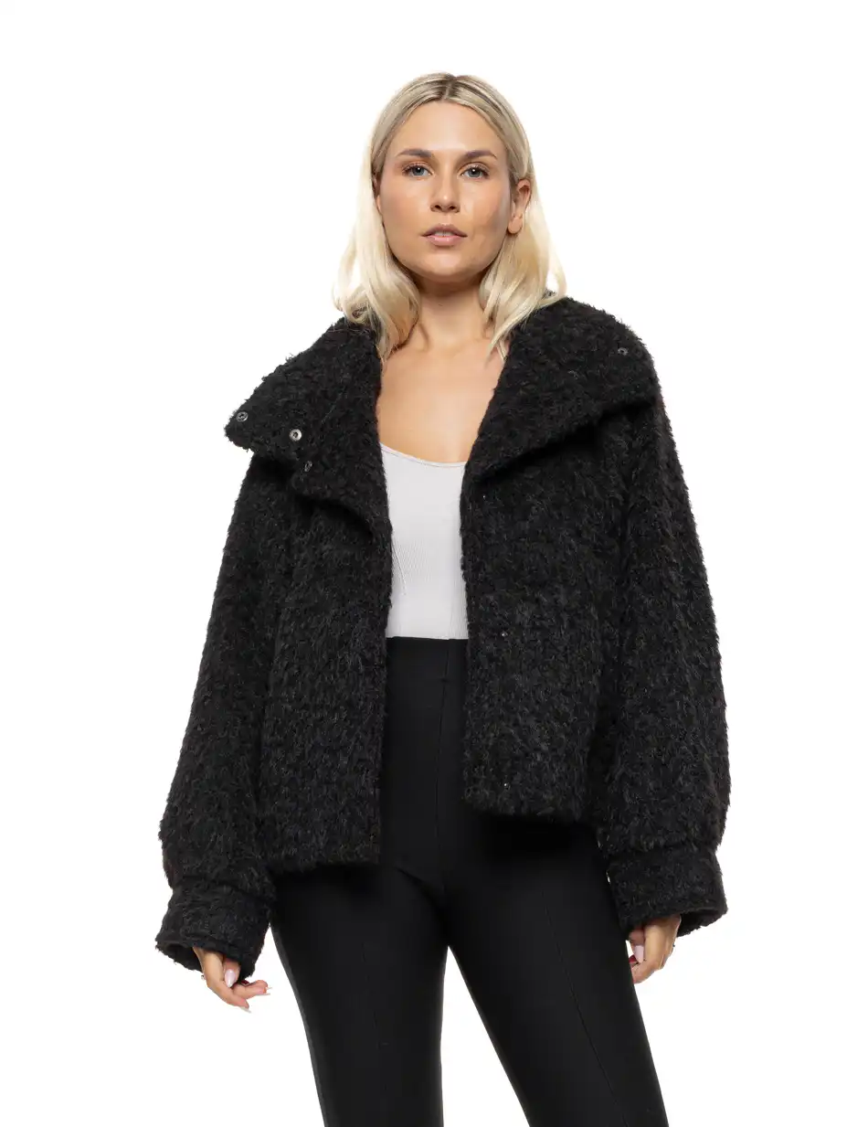 Splendid Γυναικείο κοντό πανωφόρι σπο συνθετική γούνα 54-101-063 BLACK