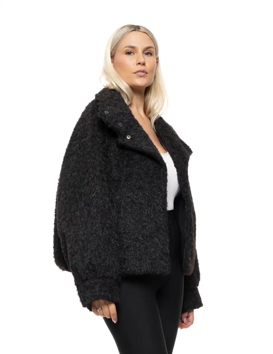 Splendid Γυναικείο κοντό πανωφόρι σπο συνθετική γούνα 54-101-063 BLACK
