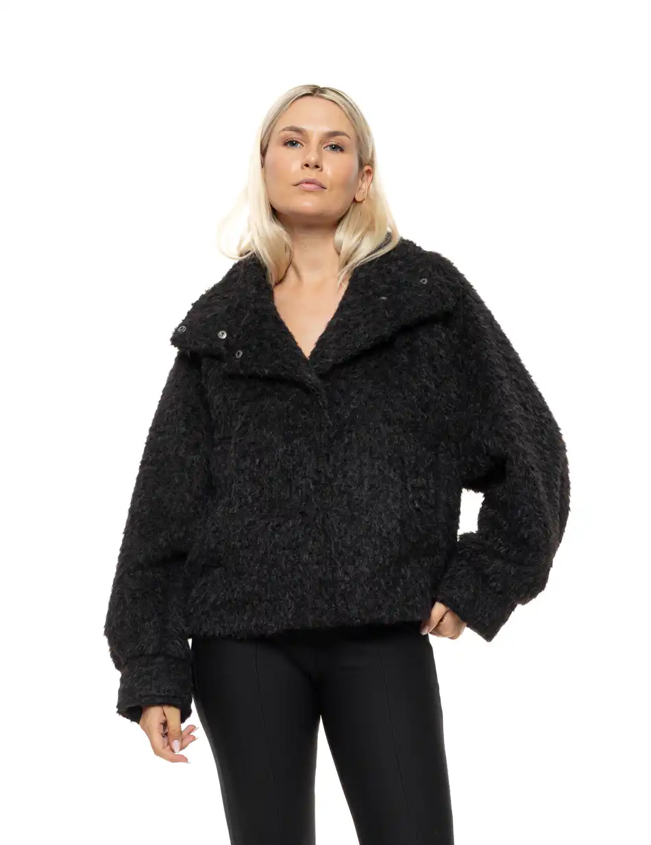 Splendid Γυναικείο κοντό πανωφόρι σπο συνθετική γούνα 54-101-063 BLACK