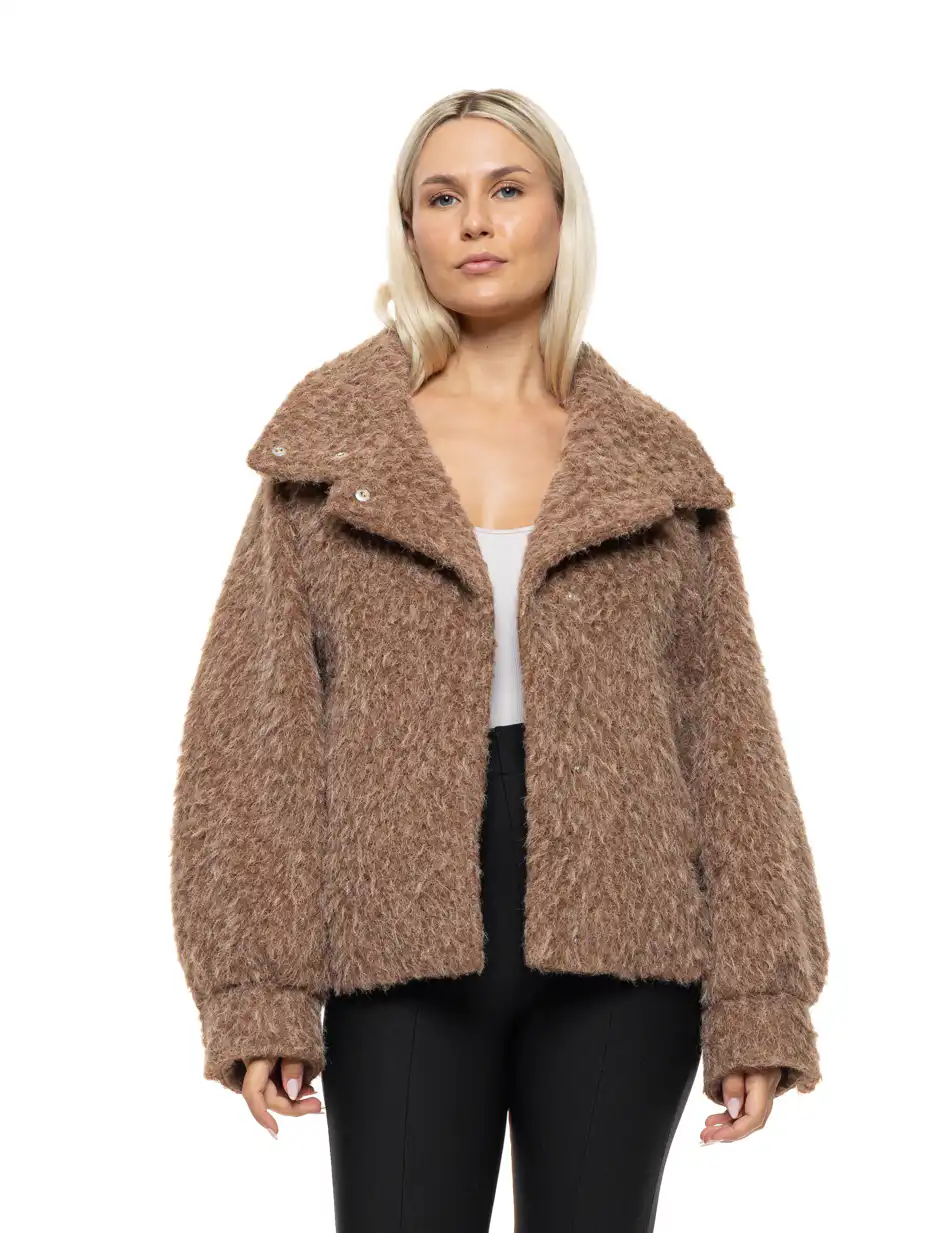 Splendid Γυναικείο κοντό πανωφόρι σπο συνθετική γούνα 54-101-063 BROWN