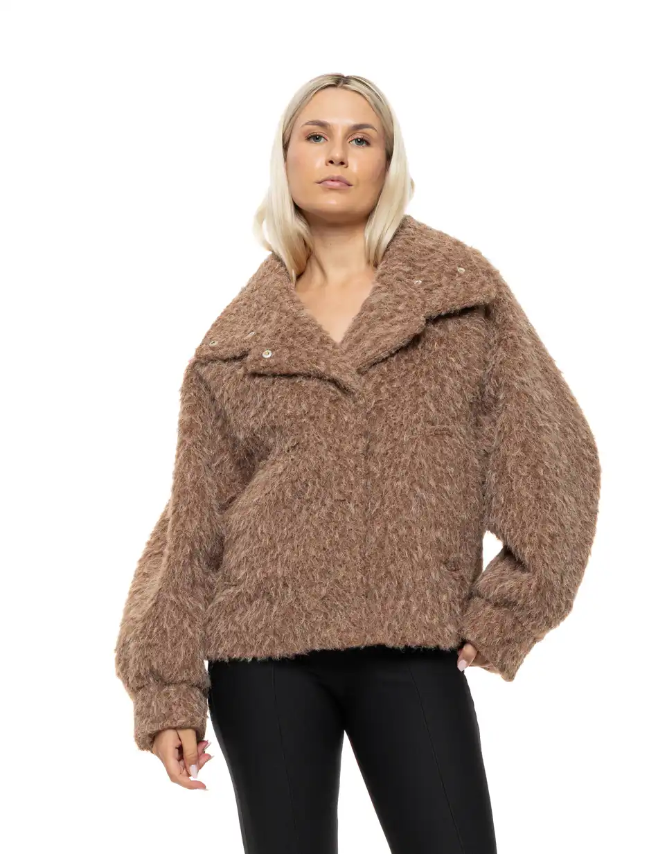 Splendid Γυναικείο κοντό πανωφόρι σπο συνθετική γούνα 54-101-063 BROWN