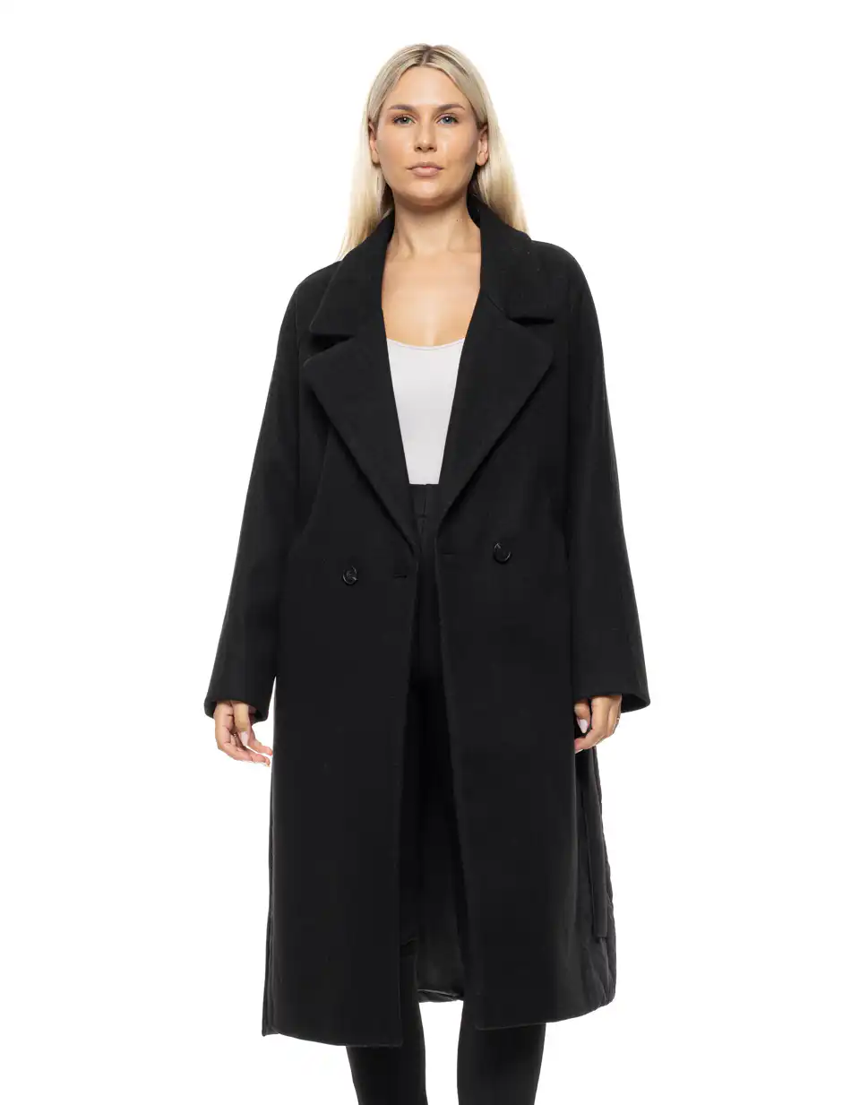 Biston Γυναικείο μακρύ παλτό με κουκούλα 54-101-067 BLACK