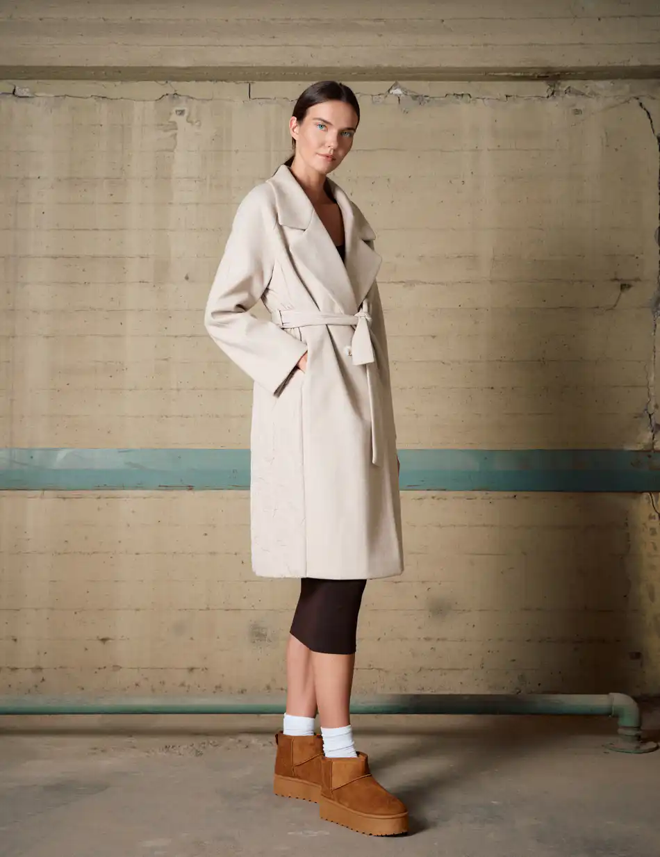 Biston Γυναικείο μακρύ παλτό με κουκούλα 54-101-067 LT BEIGE