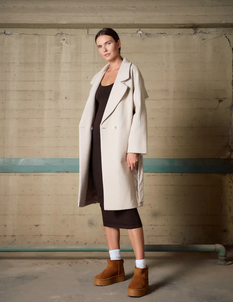 Biston Γυναικείο μακρύ παλτό με κουκούλα 54-101-067 LT BEIGE