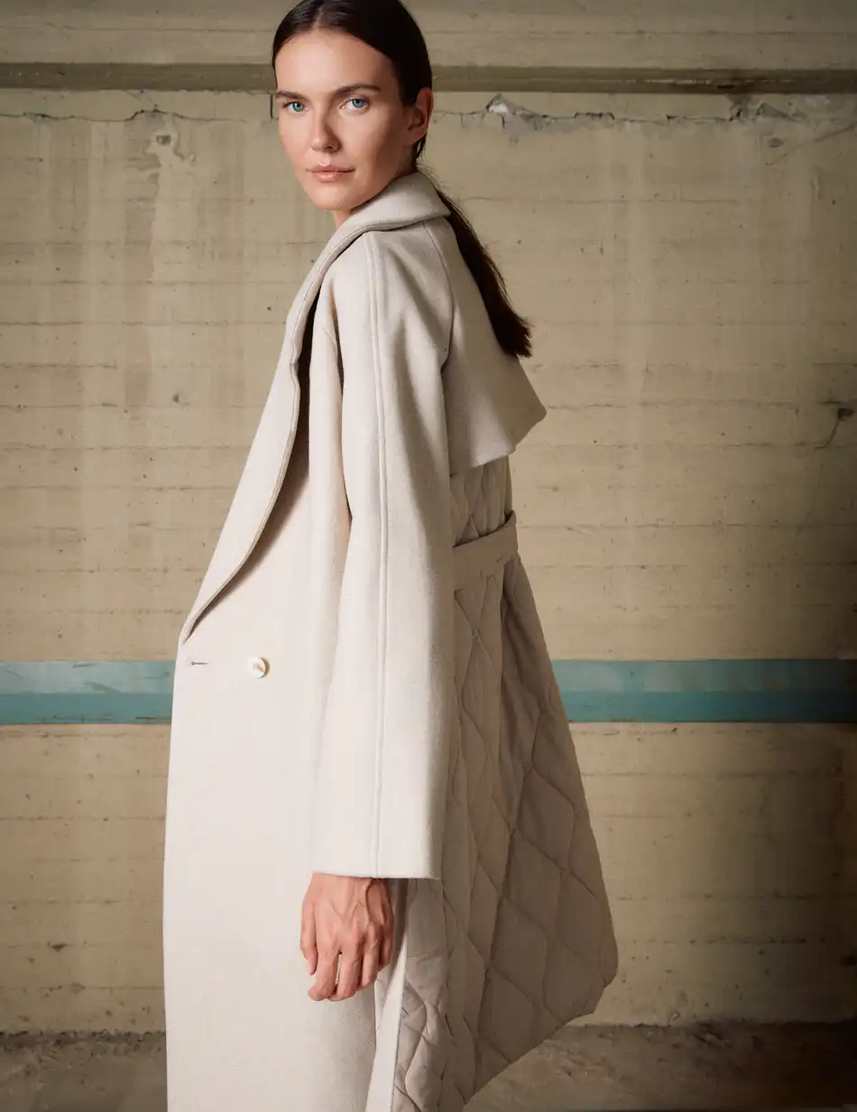 Biston Γυναικείο μακρύ παλτό με κουκούλα 54-101-067 LT BEIGE